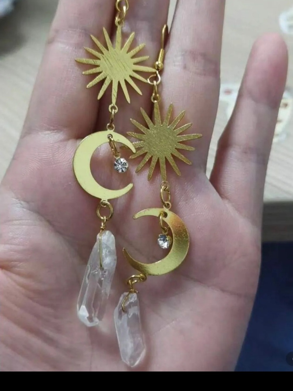 Gold Sun & Moon Crystal Drop Earrings - Women Jewelry
